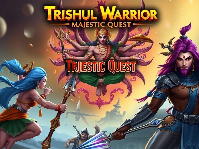 Trishul Warrior Majestic Quest game banner featuring Hindu deities and warriors